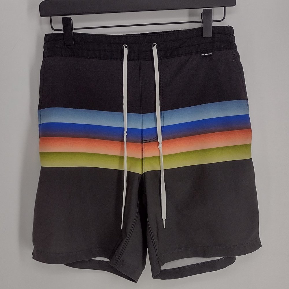 Hurley Phantom Rainbow Striped Blue Red Green & Black Skate Surf Board Shorts
